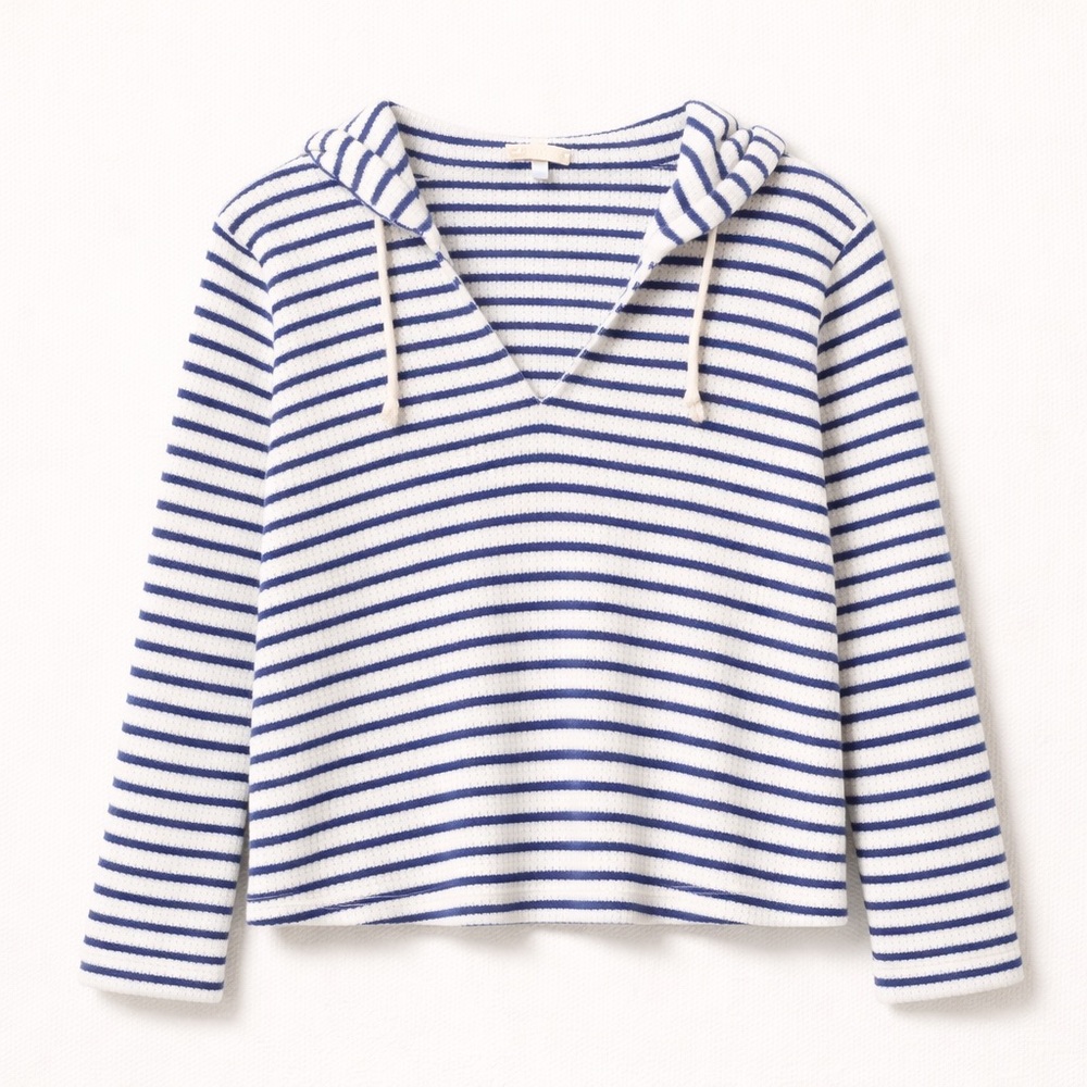 Splendid Ribbed Striped Hoodie XS Supersoft Supima Cotton Modal Knit Blue White - Picture 2 of 9